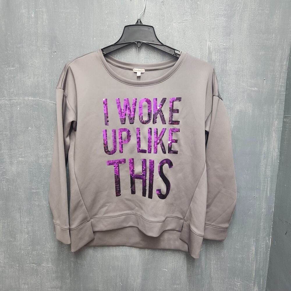 Juicy Couture Sweatshirt Size Xl Grey Long Sleeve Purple Sequined Pullover